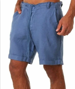 2023 Повседневные шорты Модные спортивные шорты homme Льняные Однотонные Короткие брюки Мужские Летние Пляжные Дышащие льняные шорты