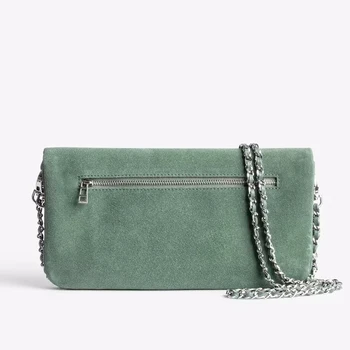 Дизайнерская роскошная зеленая сумка с логотипом Wing из натуральной кожи, женская сумка через плечо, замшевые сумки Pochette Rock, сумка-мессенджер