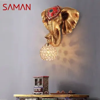 Настенные светильники SAMAN Modern Elephant со светодиодной подсветкой, креативное Европейское бра из смолы для домашнего декора гостиной и холла