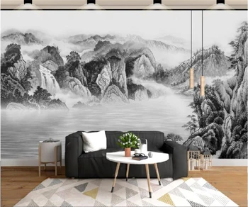 Обои по индивидуальному заказу, Китайская черно-белая пейзажная живопись, фоновая стена телевизора, украшение дома, 3D обои для гостиной