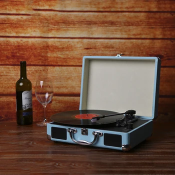 Винтажный 3-скоростной классический фонограф, проигрыватель для проигрывания граммофона, музыкальный проигрыватель со стереодинамиками, деревянная коробка из искусственной кожи, штепсельная вилка ЕС