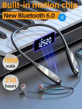 Беспроводные Bluetooth-наушники с микрофоном и TF-картой, Наушники с Шейным Ободком, Игровые, Светодиодный дисплей, Гарнитура HIFI, Спортивные Наушники TWS