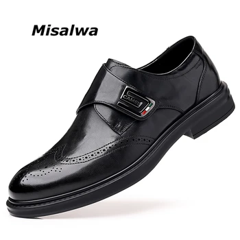 Misalwa Винтажная резная мужская обувь типа Броги с ремешком и пряжкой Официальная британская обувь с острым носком для пригородных деловых мужчин Оксфордская обувь