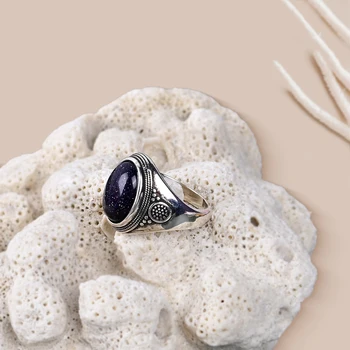 Очаровательное винтажное кольцо из голубого песчаника, обручальное кольцо в винтажном стиле в стиле панк, женские украшения на годовщину свадьбы, подарок на День рождения