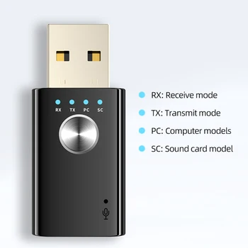 Поддержка USB-адаптера Выход AUX RCA Беспроводной передатчик-приемник, совместимый с Bluetooth, для динамиков, настольных компьютеров, ноутбуков, телевизоров