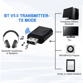 Мини Приемник передатчик Bluetooth 5.0 Стерео Bluetooth AUX Аудио RCA USB 3,5 мм Разъем для телевизора ПК Автомобильный комплект Беспроводной адаптер