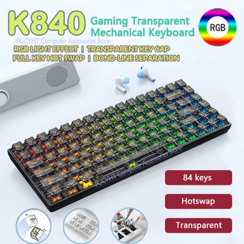 Механические Клавиатуры K840 84 Клавиши RGB Hotswap Type-C Проводная Игровая Индивидуальная Механическая Клавиатура Прозрачные Колпачки Для Клавиш Клавиатуры