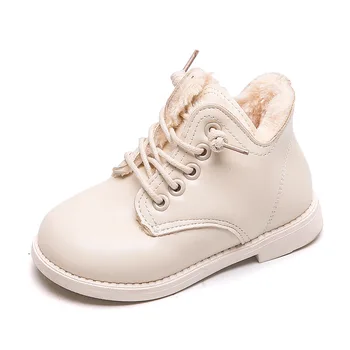 Ботинки для девочек на молнии, детские ботильоны, Зимняя новая водонепроницаемая детская обувь для мальчиков, Модные хлопчатобумажные кожаные ботинки E399