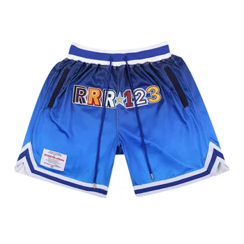 Летние шорты RRR123 Баскетбольные шорты Оверсайз Мужские женские с вышитым логотипом 1: 1 RRR 123 Синие повседневные шорты дышащие