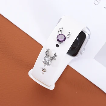 Украшение в виде белого фиолетового лося для Apple Watch, кольцо с бриллиантом, умные часы, силиконовый ремешок, аксессуары для браслета iwatch