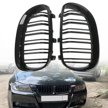 Решетки капота Передняя решетка радиатора автомобиля Глянцевый черный для BMW 5 серии Седан E60 E61 M5 2003-2010 Стайлинг автомобиля 2-х Рядная двойная планка