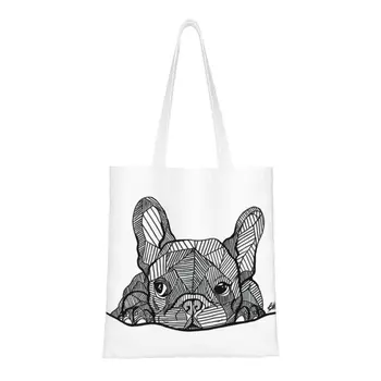 Изготовленная на заказ холщовая хозяйственная сумка French Bulldog Женская портативная сумка для покупок Frenchie Dog Lover Tote Shopper Bag
