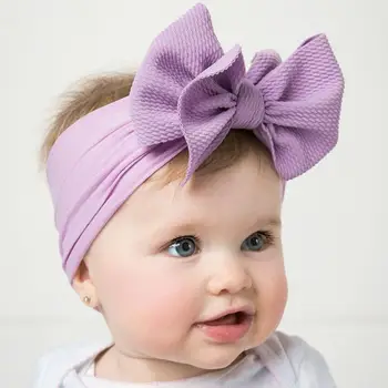 Однотонная повязка с большим бантом на макушке для маленьких девочек, эластичные нейлоновые ленты для волос ручной работы, модные тюрбаны для новорожденных, аксессуары для головных уборов