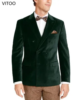 Мужской строгий костюм из 2 частей, деловой повседневный бархатный пиджак для выпускного вечера, праздничные зеленые топы на заказ, брюки для зимних праздников, Рождества
