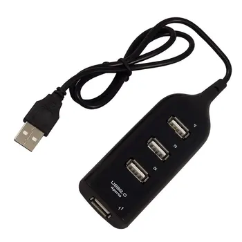 Горячий концентратор USB 2.0, 4 порта высокоскоростной передачи данных, мини-концентратор-разветвитель, подходит для ПК, ноутбука, зарядного кабеля, адаптера