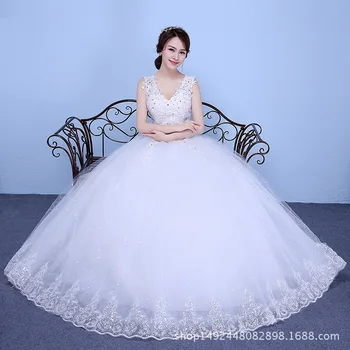 Свадебное платье длиной до пола, свадебное платье для новобрачных 2023, новое приталенное Корейское свадебное платье большого размера с V-образным вырезом и открытыми плечами большого размера