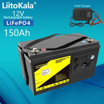 Аккумулятор LiitoKala 12V 150Ah LiFePO4 мощностью 12,8 В Для кемпинга на колесах, гольф-кара, внедорожника, Автономного Солнечного Ветра, QC3.0 USB-выход Type-C