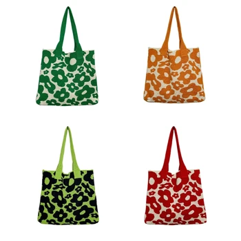 Повседневная сумка Большая вместительная сумка-тоут Сумка через плечо Цветочная вязаная сумка Пляжная сумка для пляжных путешествий и покупок