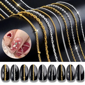 Металлический гвоздь, Цепочка из стального шарика, высококачественное Золото, серебро, цвета AB, 3D Украшения для ногтей, аксессуары, подвески, Бусины для ногтей