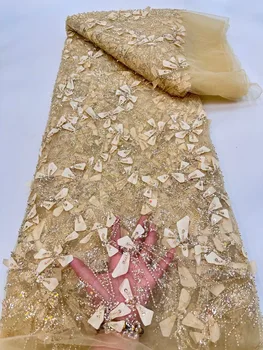 Высококачественная Элегантная 2023 Африканская кружевная вышивка ручной работы, Нигерийский тюль с тяжелыми блестками, сетчатая кружевная ткань для свадьбы