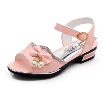 Сандалии принцессы для девочек, Детская обувь 2023, Новые Модные Сандалии с цветами, бусинками и бантиками, Летняя Мягкая Повседневная обувь на плоской подошве для детей