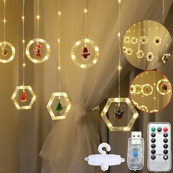 Свет для штор Мультяшный USB-пульт дистанционного управления с шестигранным кольцом Рождество Хэллоуин Светодиодный светильник для штор Гирлянда для внутреннего