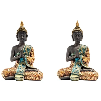 2X Статуя Будды Таиланд скульптура из смолы ручной работы буддизм индуистский фэн-шуй статуэтка для медитации украшение для домашнего декора
