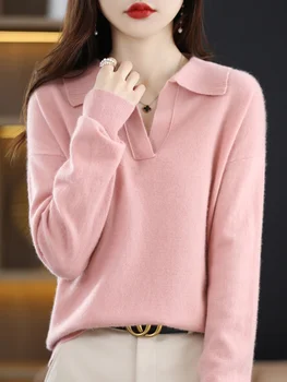Весной и осенью 2023 года Новый кашемировый свитер, женский вязаный свитер из 100% чистой шерсти, свободный тонкий пуловер с длинными рукавами, тренд