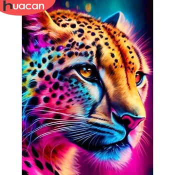 HUACAN Colorful Leopard DIY Frame Painting By Numbers Kit Настенная картина с животными Акриловая краска для украшения дома 40x50 см