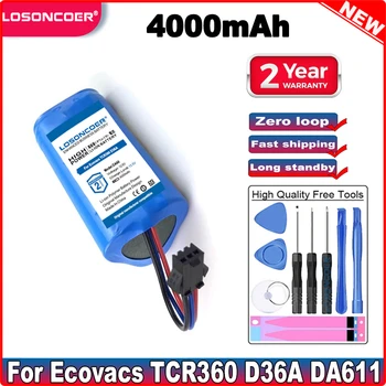 Аккумулятор LOSONCOER 4000 мАч для аккумуляторов Ecovacs TCR360 D36A/B / C / E DA611 DB35 DA60