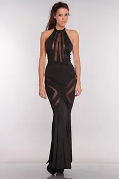 Сексуальное черное платье Макси с сетчатым вырезом, длинное сексуальное женское черное платье без рукавов