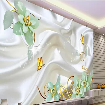 изготовленная на заказ большая фреска beibehang благородная роскошная шелковая звезда жемчужный цветок ТВ фон супер зеленые обои papel de parede para quarto