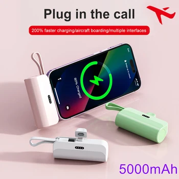 Мини-блок питания 5000 мАч Портативное зарядное устройство для мобильного телефона Внешний аккумулятор Power Bank Plug and Play Type-C для iPhone
