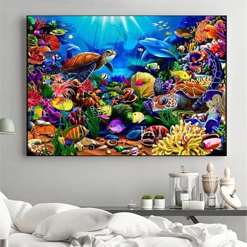 Алмазная вышивка Океан Подводный мир Вышивка крестом 5D Алмазная живопись Рыба Черепаха Дельфин Мозаичная картина Декор стен дома