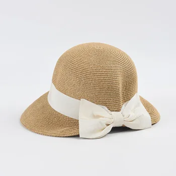 Женские солнцезащитные шляпы с широкими полями, соломенная шляпа-клош с бантом, летняя пляжная шляпа, складная упаковываемая кепка для путешествий на открытом воздухе