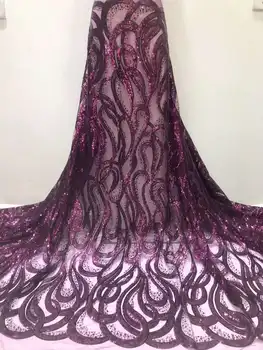 Новейшая фиолетовая африканская кружевная ткань 2023 года с пайетками, Высококачественная вышивка Для женщин, Свадебное платье, Сетчатая ткань 5 ярдов