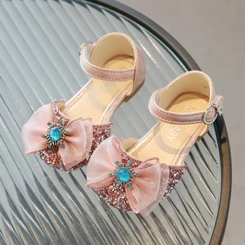 Детские сандалии с бантиком для девочек, завернутые в стразы, новинка лета 2023, Корейская противоскользящая принцесса Мэри Джейн для свадебных вечеринок