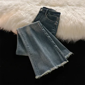Gowyimmes Модные Весенние женские джинсы с высокой талией, длинные джинсовые брюки Большого размера, винтажные синие расклешенные джинсы, джинсовые брюки, верхняя одежда PD1504