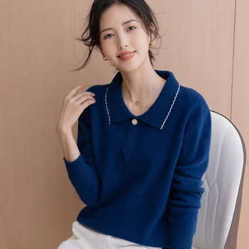 2023 Осень и зима, Новый Кашемировый свитер, женский пуловер с кукольным вырезом, вязаный топ из 100% чистой шерсти, модная Корейская женская одежда