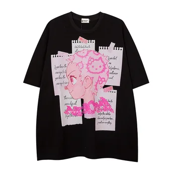 Hello Kitty, Летняя свободная футболка с короткими рукавами для девочек, футболки в стиле хип-хоп, Новые спортивные дышащие топы для мальчиков