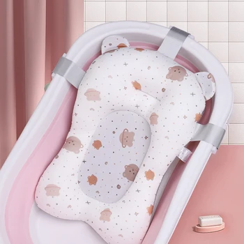 Мультяшный коврик для душа и ванны для новорожденных, Нескользящий коврик для ванны, безопасность для кормления, Складная поддержка, Комфортная подушка для тела, Коврик для подушки