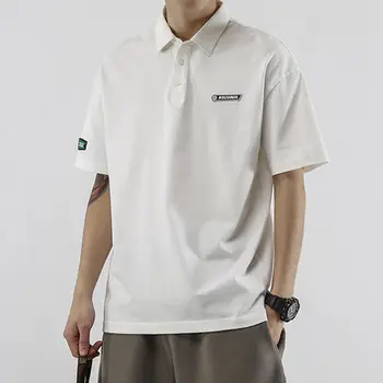 Новая Летняя рубашка Поло с коротким рукавом на пуговицах, мужская Однотонная Свободная Повседневная Японская Мужская футболка, Корейская модная одежда