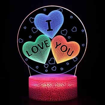 3d Иллюзионная лампа в форме сердца, ночные светильники, Акриловая пластина, настольная лампа с сенсорным управлением, Подарки для пары, для подруги, жены, Декор спальни