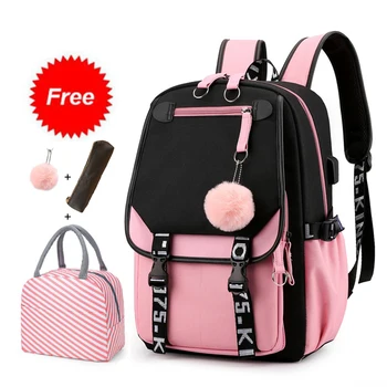 Школьный рюкзак для девочки-подростка с USB-портом для зарядки, 15,6-дюймовая сумка для ноутбука, водонепроницаемая нейлоновая школьная сумка для книг, новинка 2023 года