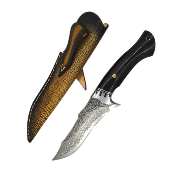 Кованые охотничьи ножи из дамасской стали с прямым лезвием, нож с фиксированным лезвием, ручка из сандалового дерева, инструменты для кемпинга на открытом воздухе