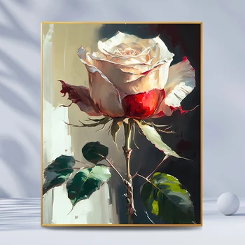 Современная картина маслом розы Печать на холсте Плакаты с цветами белой и красной розы и принты на стене с цветочным рисунком для домашнего декора гостиной