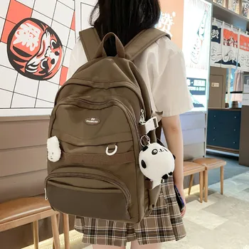 Рюкзак Простой однотонный женский 2023 Водонепроницаемые нейлоновые школьные сумки для девочек-подростков, сумка для книг, женские дорожные сумки, сумка через плечо