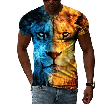 Властный Король Лев, летняя повседневная модная уличная футболка в стиле хип-хоп с 3D принтом в стиле харадзюку, мужская футболка с круглым вырезом и коротким рукавом