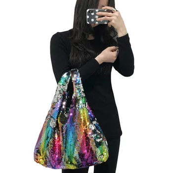 Модная сумка с побрякушками, женская сумка с голограммой, лазерные сумки для женщин, сумки для девочек, обратимая сумка с блестками, Русалка цвета радуги
