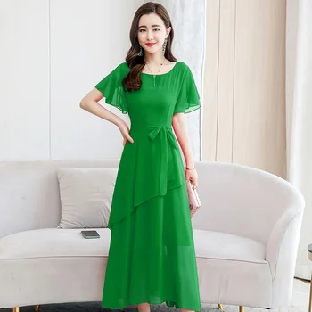 Лето 2021, новая корейская версия длинного темпераментного платья super fairy, женское летнее модное шифоновое платье с тонкой талией